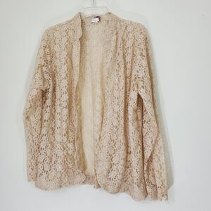 Tudor Court Beige Lace Buttonless Cardigan , Size Large